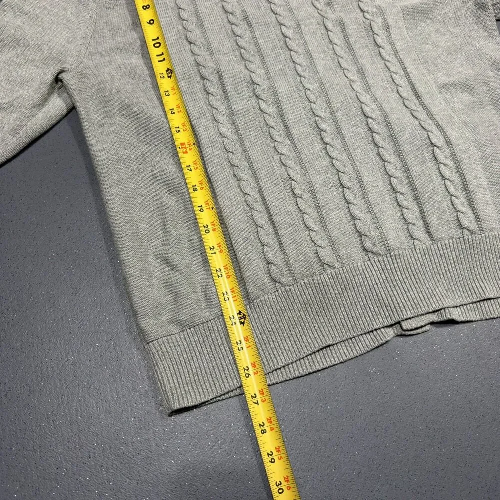 JCrew Cable Knit Collared Cardigan Sweater Mens XL Grey Button Front Cotton